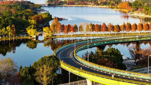 Winter scenery in Ningbo's ​Rihu Park