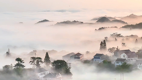 Mist embraces Ningbo village